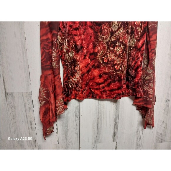 Vintage 90s Step By Step Red Velvet Top - Picture 2 of 6